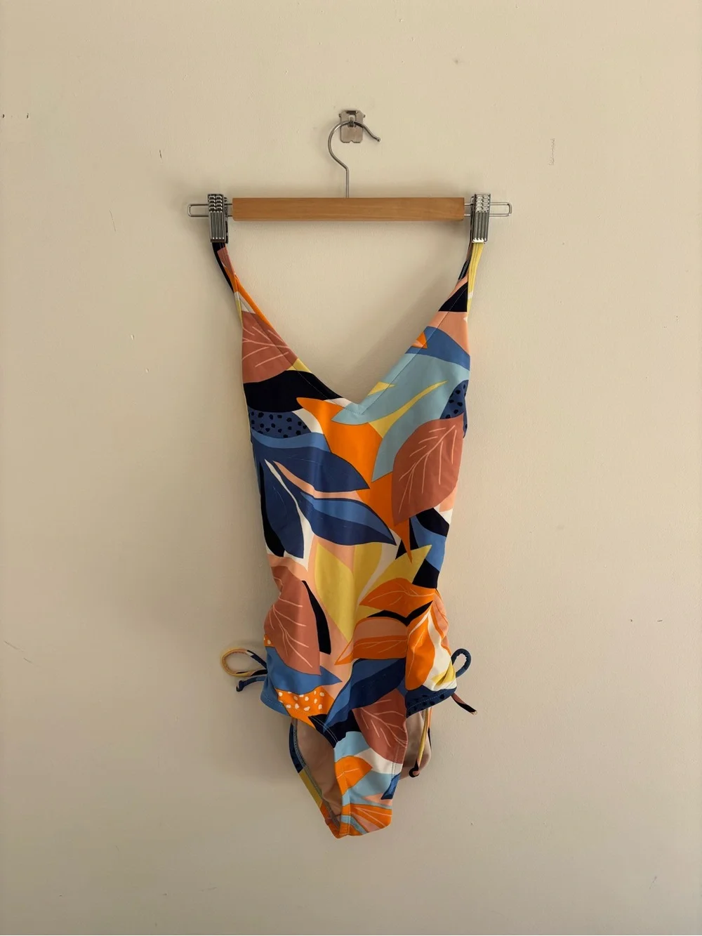 Kona Sol Leaf-Print One-Piece Swimsuit in Blue, Orange & Rust